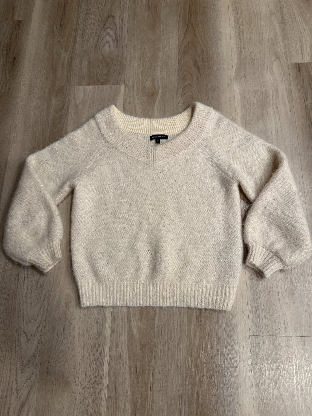 Banana Republic Alpaca 🦙Wool  🐑 Sequin Sweater M Ivory Balloon Sleeve Holiday